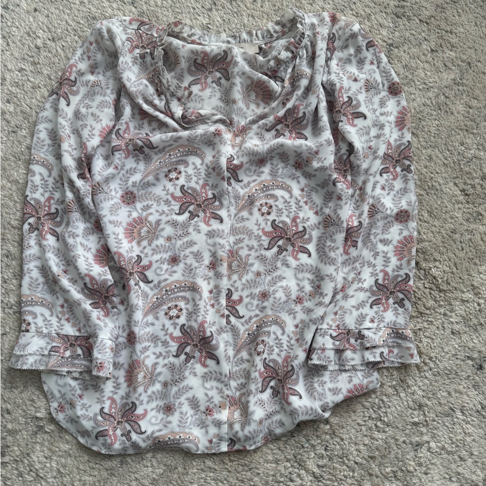 LOFT Floral Paisley Blouse in Pink and White